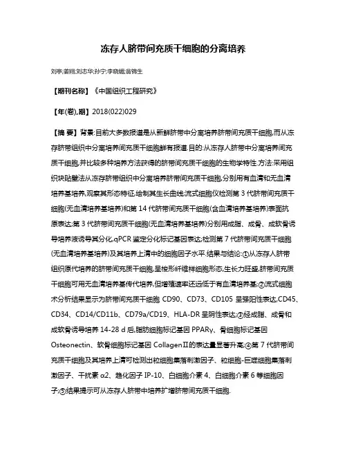 冻存人脐带间充质干细胞的分离培养