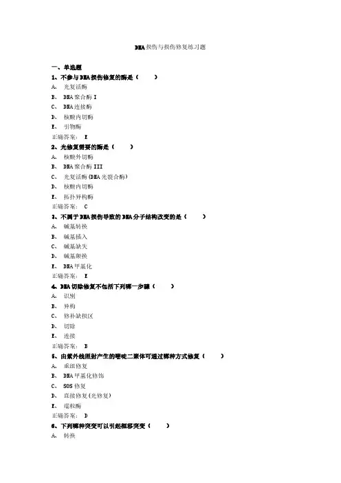 DNA损伤与损伤修复练习题 