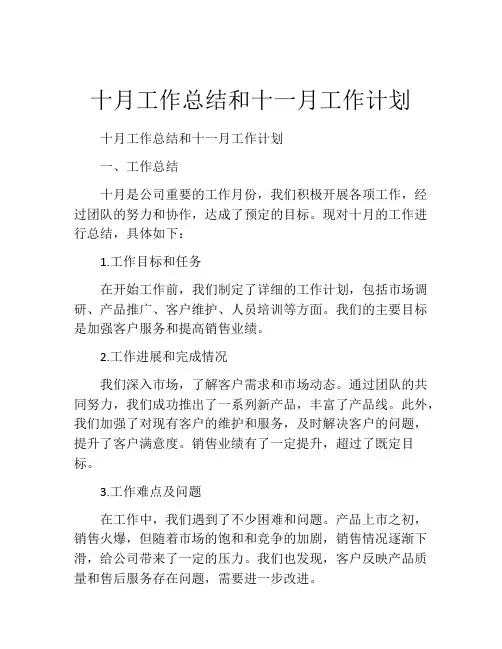十月工作总结和十一月工作计划