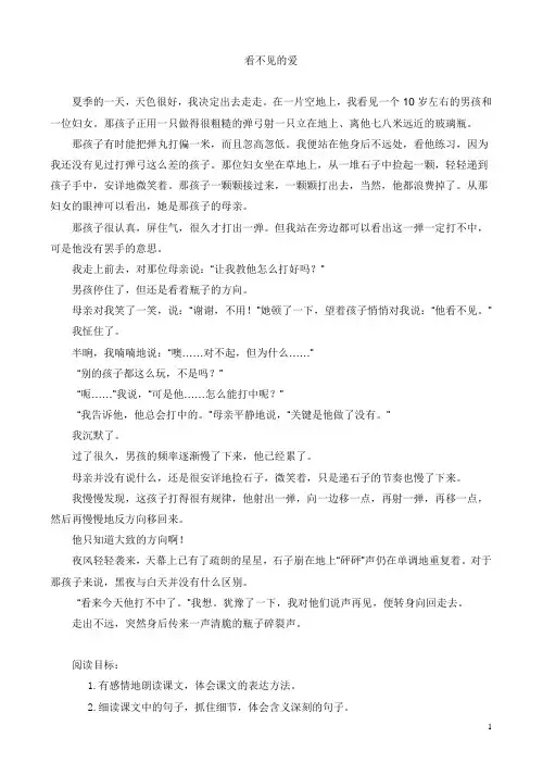 《看不见的爱》阅读理解