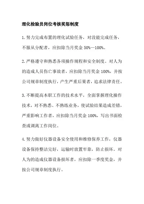 理化检验员岗位考核奖惩制度