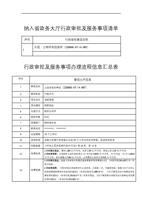 纳入省政务大厅行政审批及服务事项清单行政审批及服务事项办理流程信息汇总表【模板】