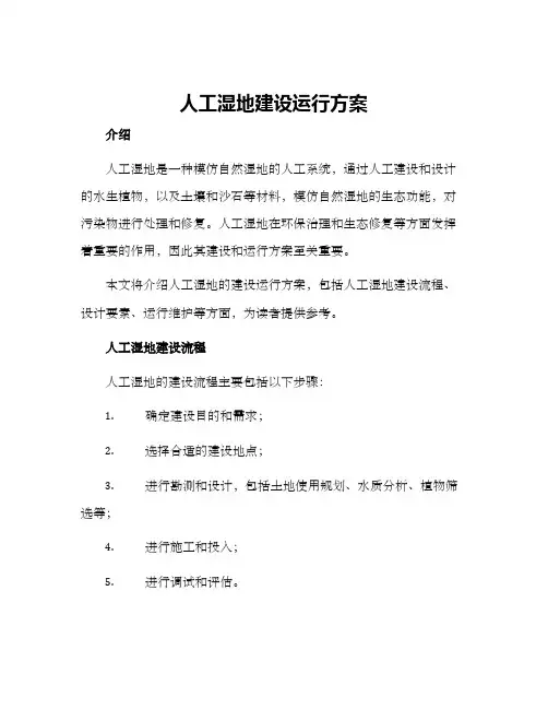 人工湿地建设运行方案