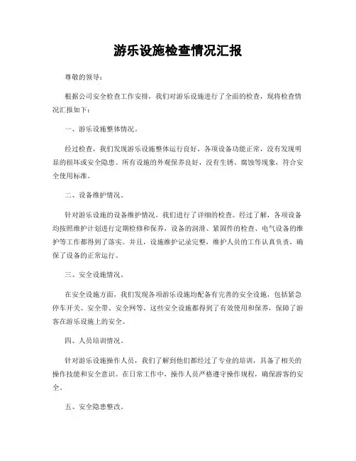 游乐设施检查情况汇报