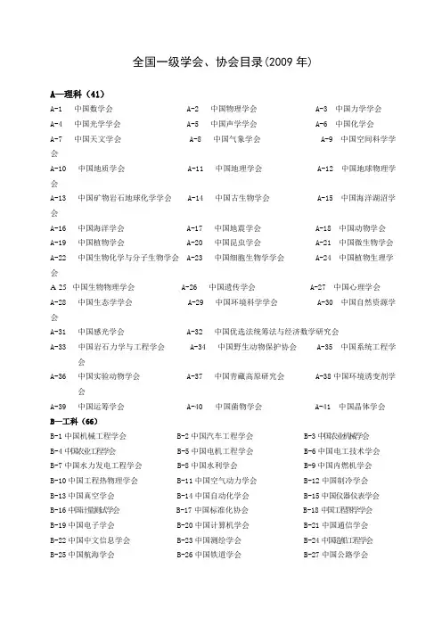 一级学会、协会