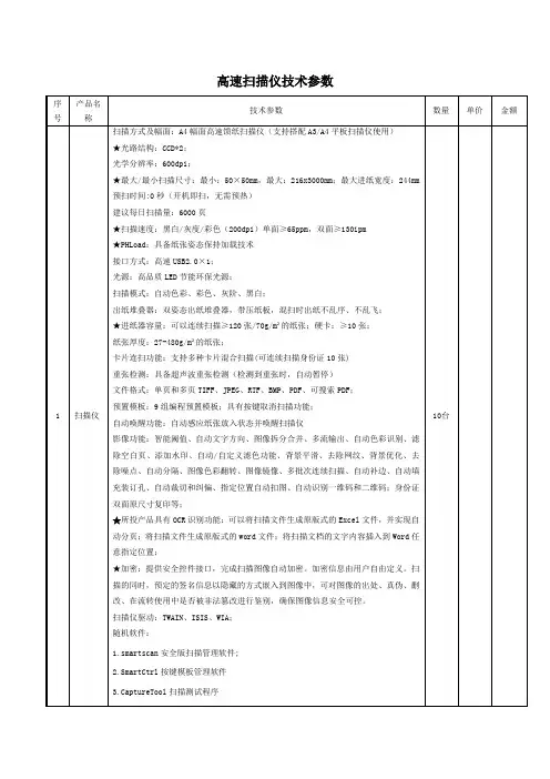 高速扫描仪技术参数