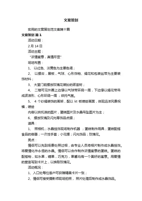 实用的文案策划范文集锦十篇