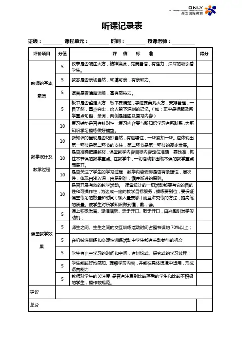 听课记录表