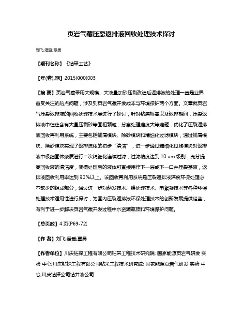 页岩气藏压裂返排液回收处理技术探讨