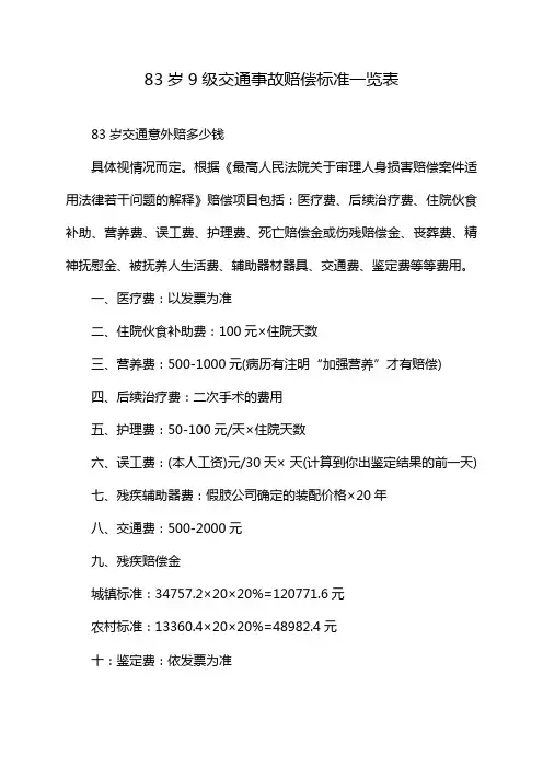 83岁9级交通事故赔偿标准一览表
