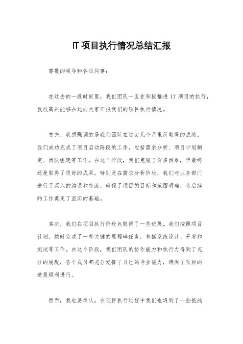 IT项目执行情况总结汇报