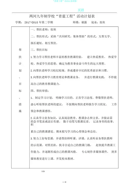 “青蓝工程”活动记录表格