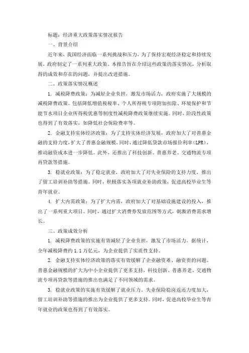 经济重大政策落实情况报告