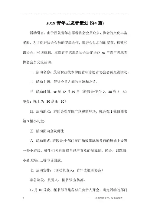 2019青年志愿者策划书(4篇)