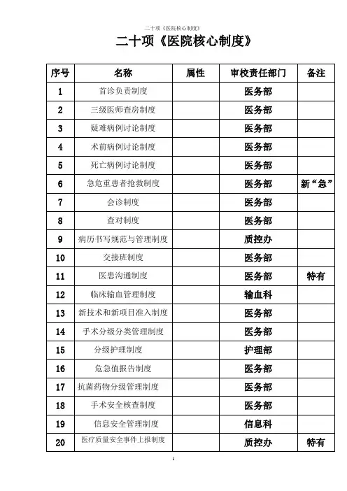二十项《医院核心制度》