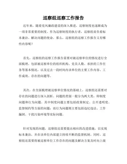 巡察组巡察工作报告