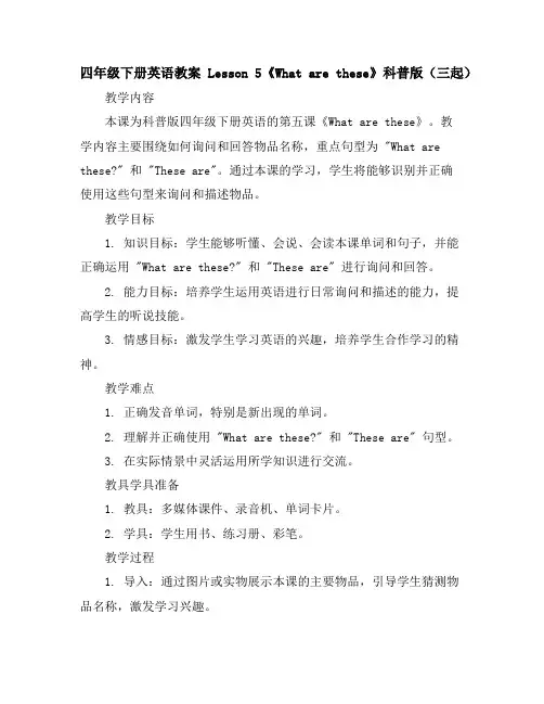 四年级下册英语教案-Lesson5《Whatarethese》-科普版(三起)