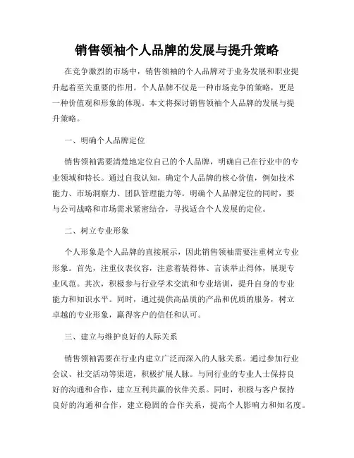 销售领袖个人品牌的发展与提升策略