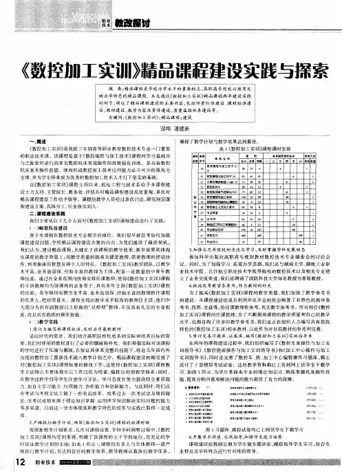 《数控加工实训》精品课程建设实践与探索