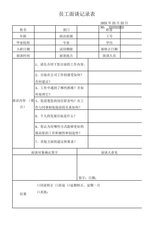 试用期员工面谈记录表