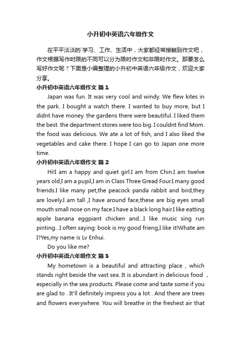 小升初中英语六年级作文（通用20篇）