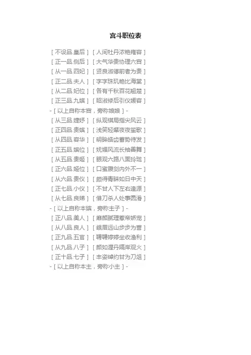 宫斗职位表