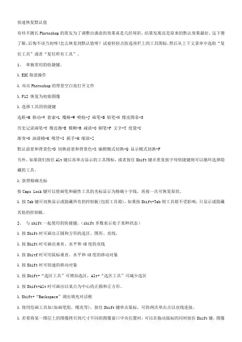 最完整的PS快捷键大全(绝对经典)。