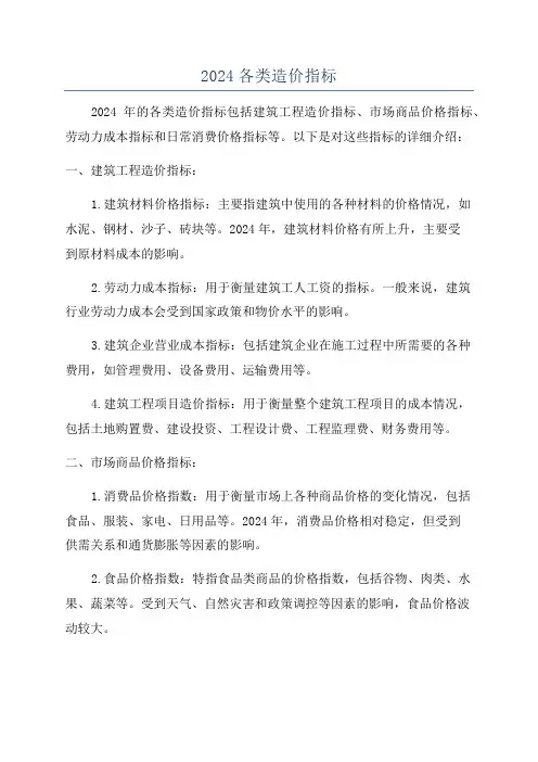 2024各类造价指标