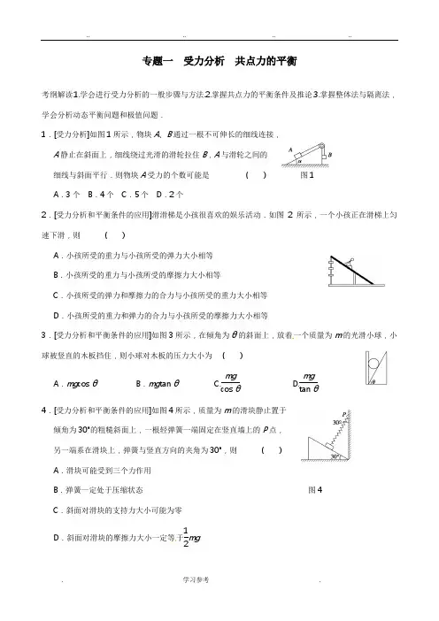 (全国通用)2014届高三物理复习能力提升__)第1章_专题1_受力分析_共点力的平衡