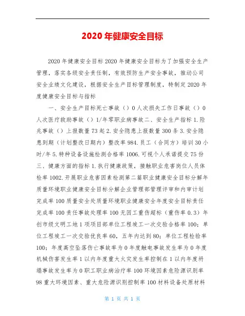 2020年健康安全目标