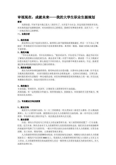 审视现在,成就未来——我的大学生职业生涯规划