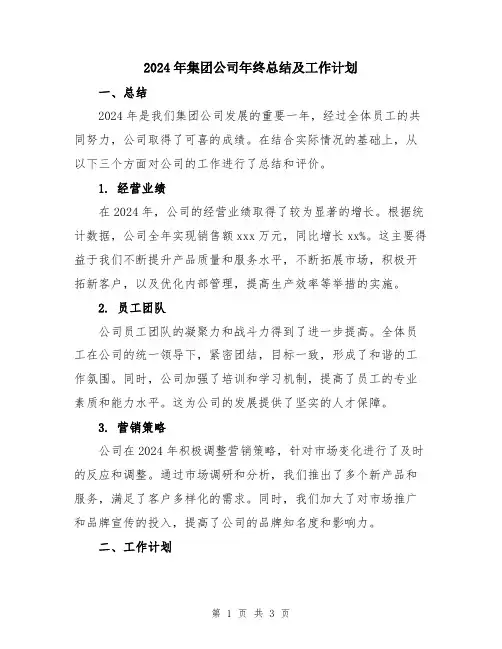 2024年集团公司年终总结及工作计划