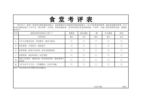 食堂满意度测评表格