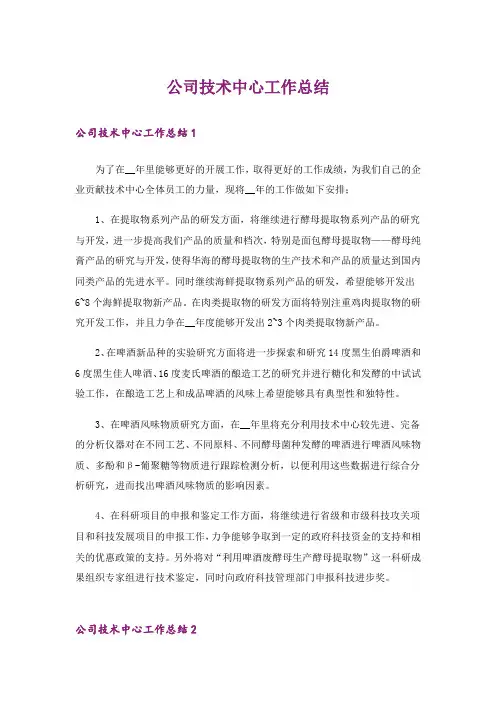 公司技术中心工作总结