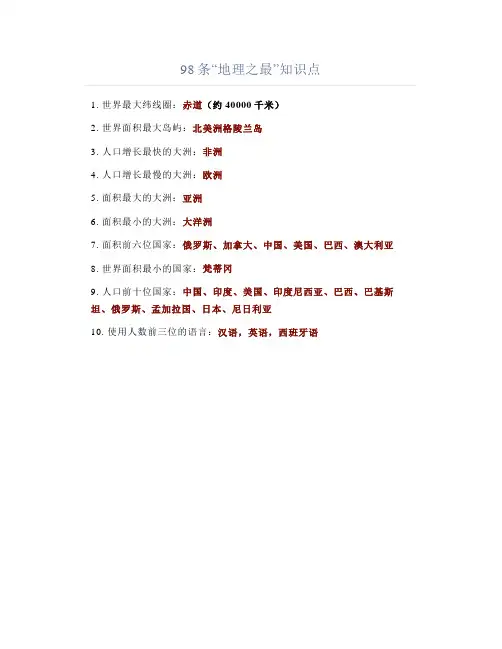 98条“地理之最”知识点