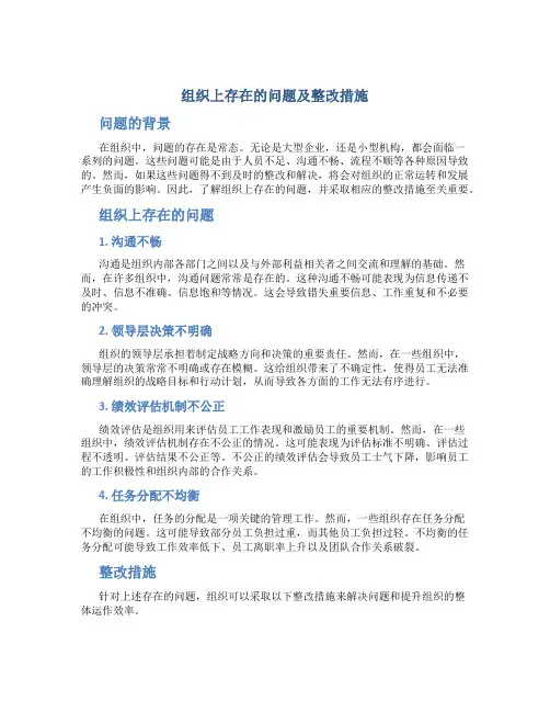 组织上存在的问题及整改措施