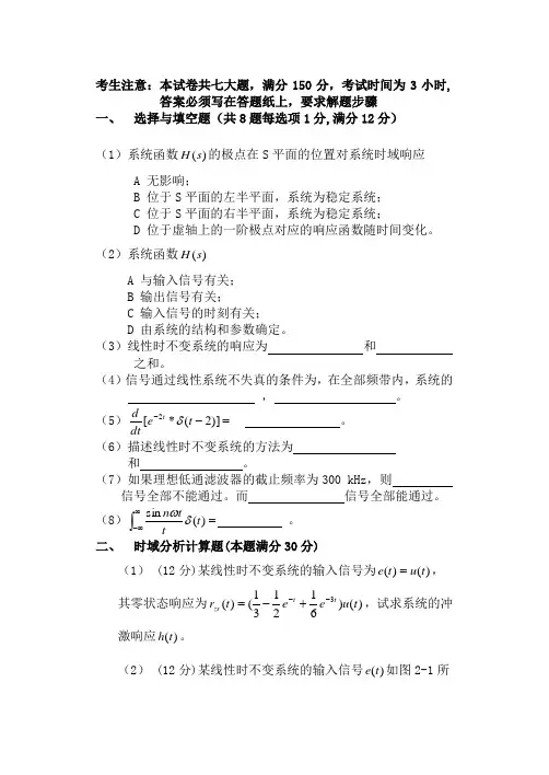 天津工业大学考研真题—信号与系统(413)