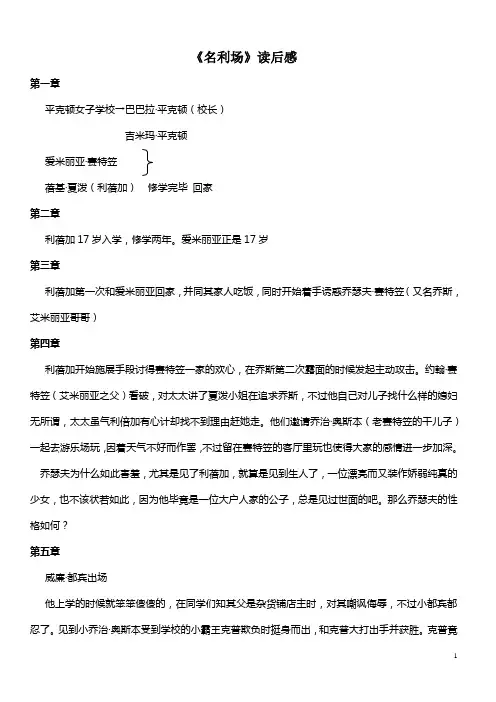 名利场各章简述