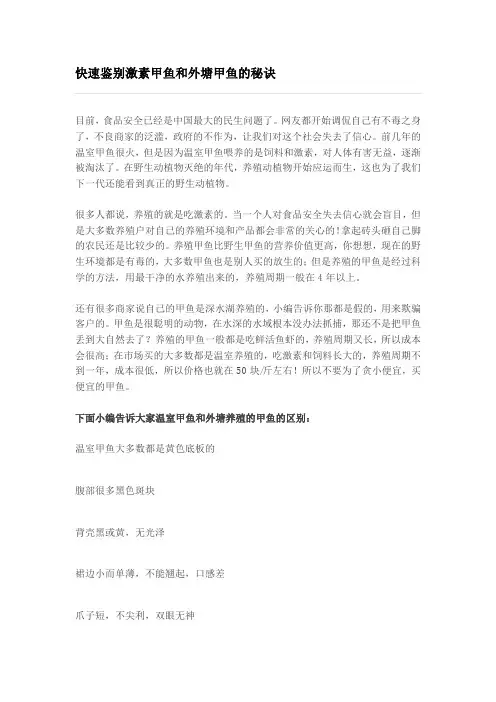 快速鉴别激素甲鱼和外塘甲鱼的秘诀