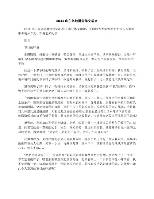 2016山东各地满分作文范文