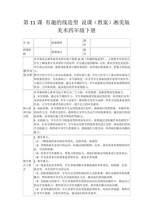第11课有趣的线造型说课(教案)湘美版美术四年级下册