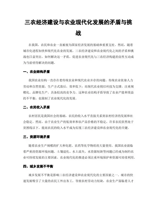 三农经济建设与农业现代化发展的矛盾与挑战