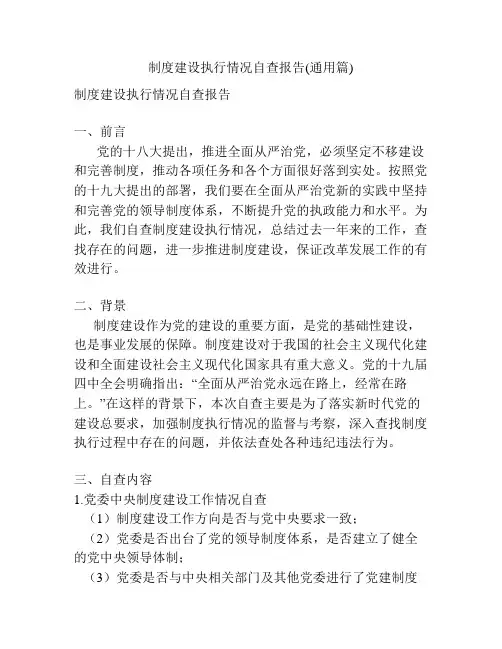 制度建设执行情况自查报告(通用篇)