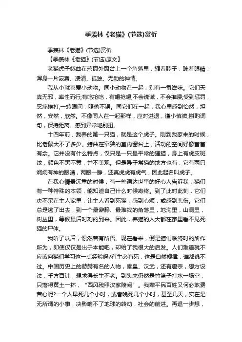 季羡林《老猫》（节选）赏析
