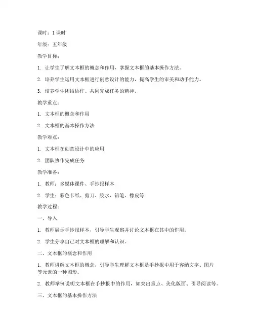 手抄报文本框教学教案模板