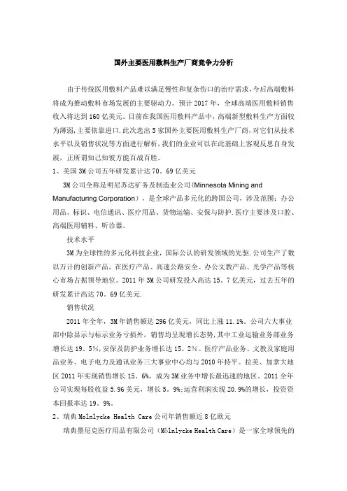 国外主要医用敷料公司竞争力分析【范本模板】