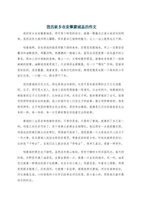 我的家乡在安徽蒙城县的作文