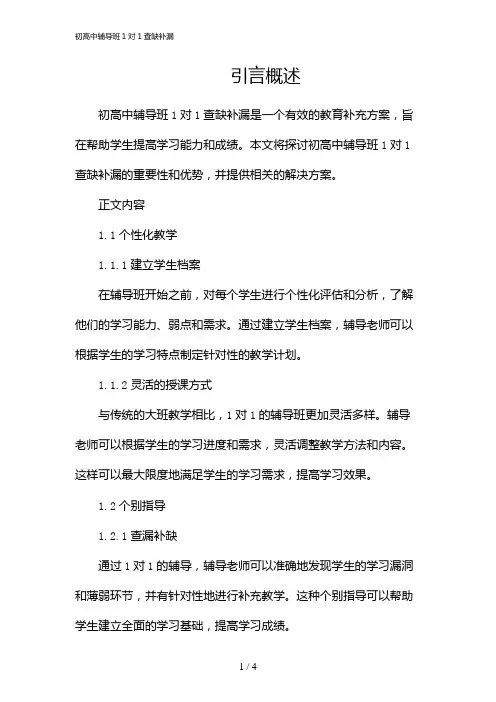 初高中辅导班1对1查缺补漏(2024)