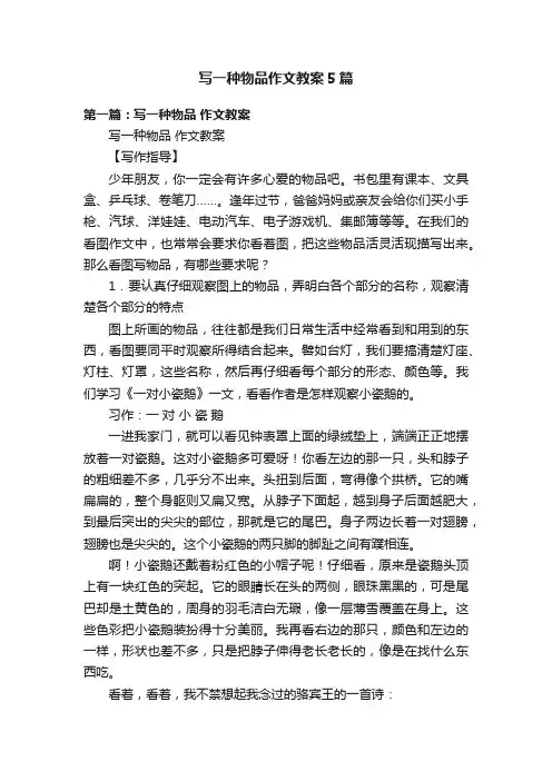 写一种物品作文教案5篇
