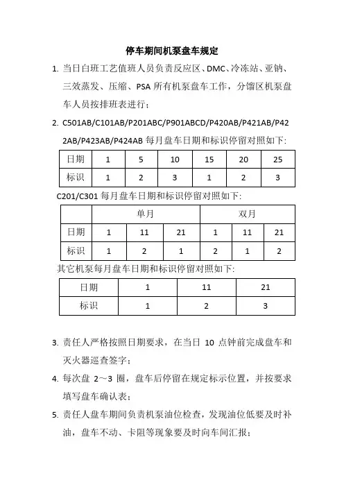 停车期间机泵盘车规定